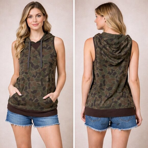 Carbon Tops - Carbon camo hooded sleeveless top small